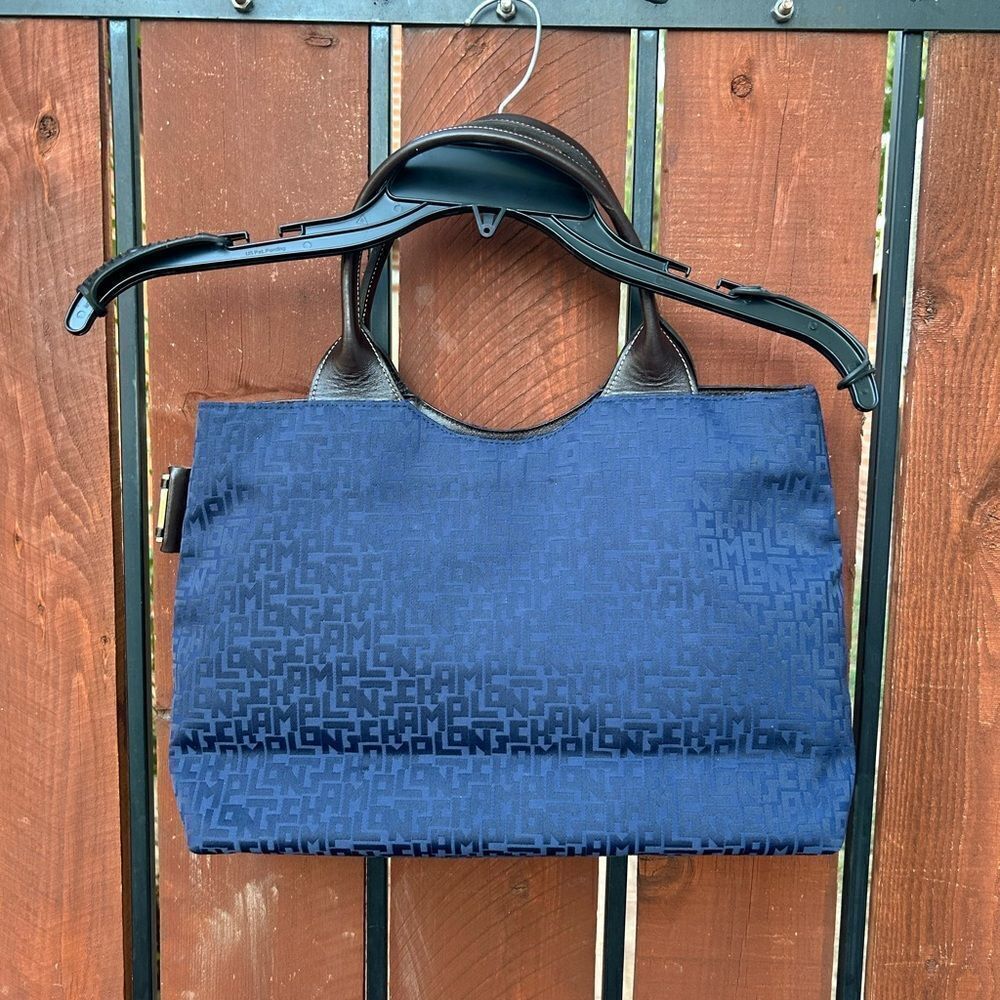 Longchamp nylon monogram shoulder tote navy blue